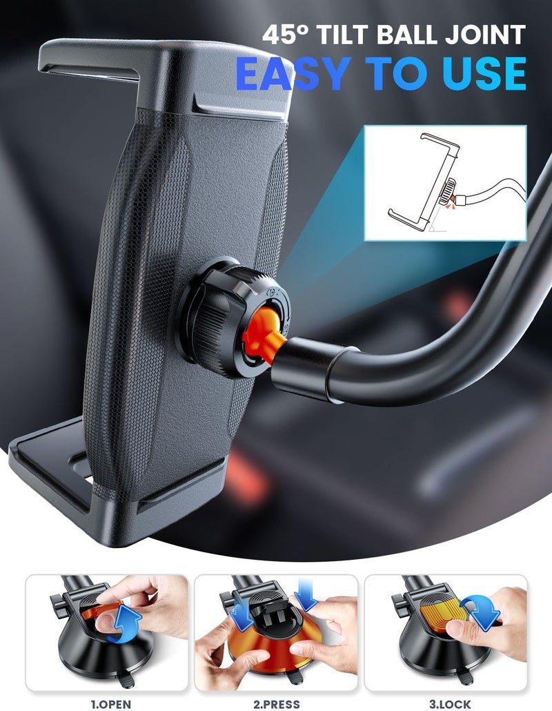 eSamcore Tablet Holder for car, 1.57" Extra Deep Clamp for iPad for Car Dashboard Gooseneck iPad Dash Mount Windshield 360° Rotating Suction Cup Mount for 6"-11" Tablet - Image 5